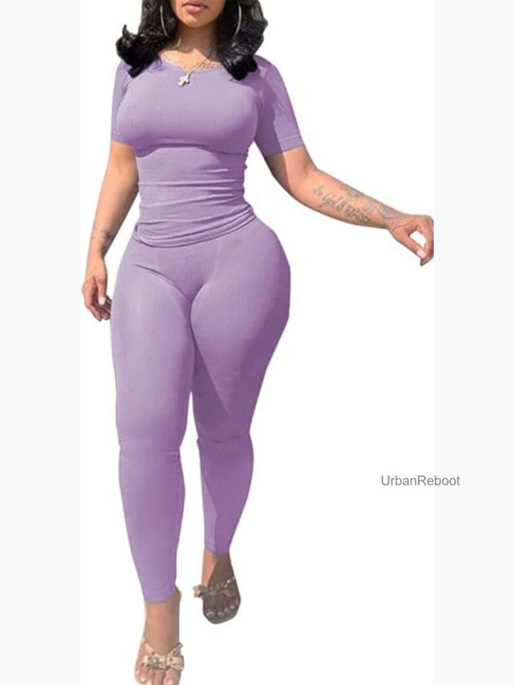 Women's 2 Piece Workout Set Fitted Tee High Waist Shorts Gym Outfit